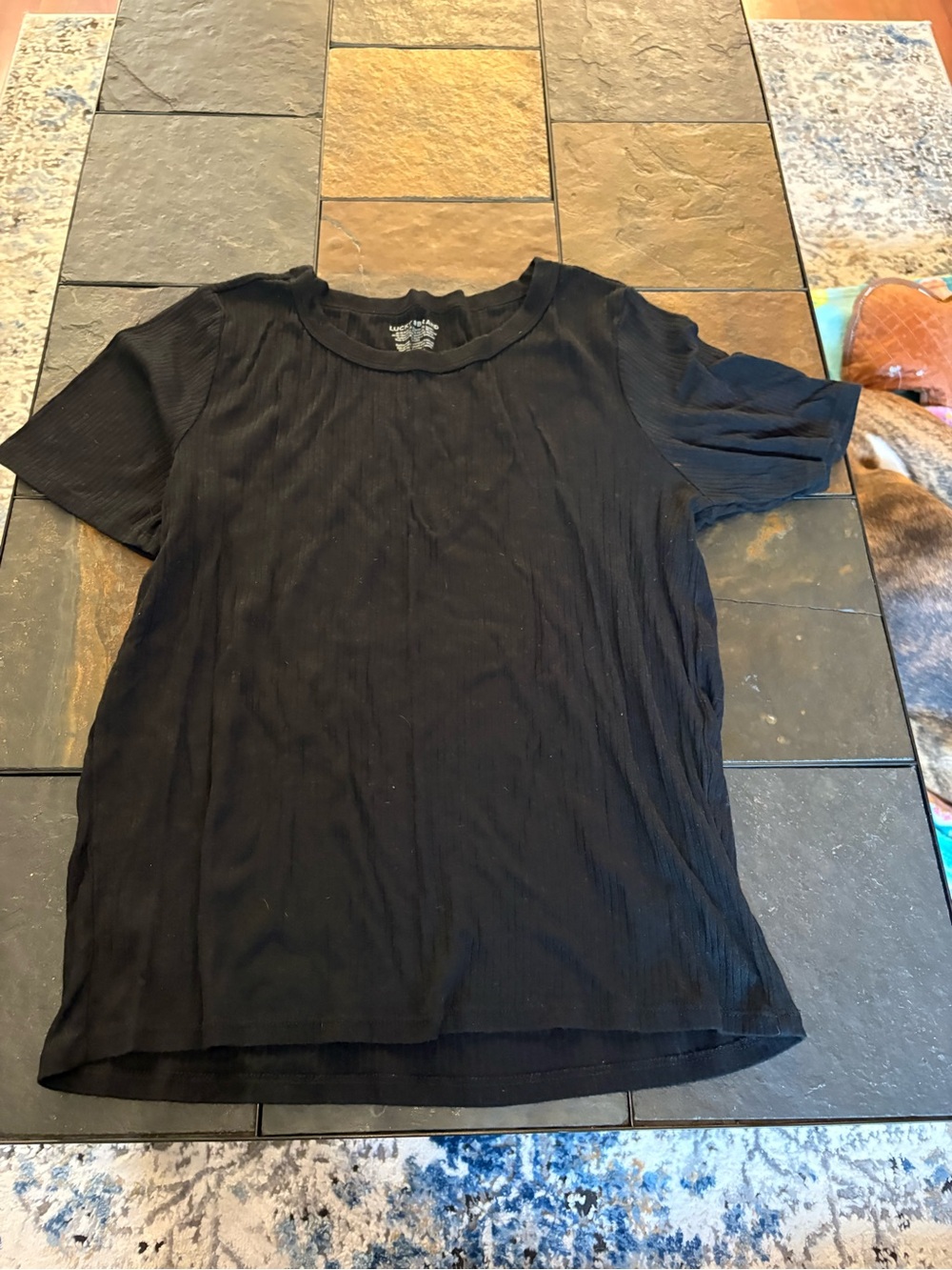 Lucky Brand Black Ribbed Short Sleeve Tee